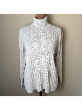 Vintage Eddie Bauer Ribbed Turtleneck Sweater Womens XL Beige 90s Minimalist